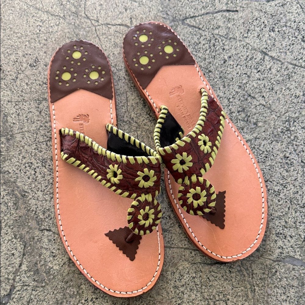 Brown and Yellow Floral Women's Sandals
